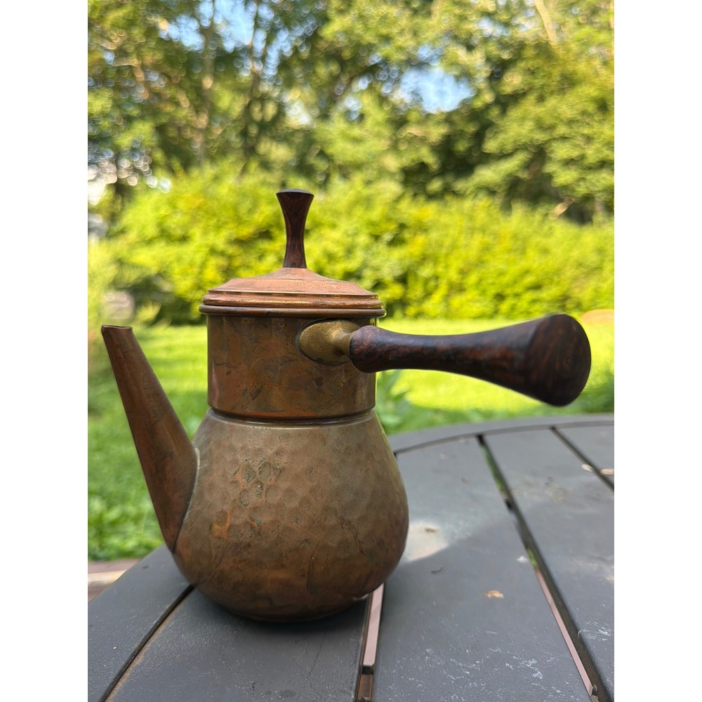 Vintage Hammered Copper Coffee Pot Italy Wood Handle 1972 Barnum Festival Pot